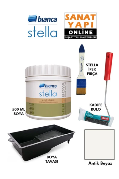 Bianca Stella Boya 4 Parçalı Set ( 500 Ml Boya - Boya Tavası- Stella İpek Fırça - Kadife Rulo ) ürün görseli 1
