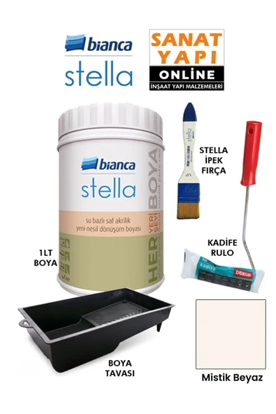 Bianca Stella Boya 4 Parçalı Set ( 1Lt Boya - Boya Tavası- Stella İpek Fırça - Kadife Rulo ) ürün görseli 1