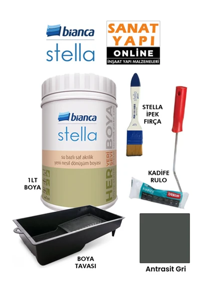 Bianca Stella Boya 4 Parçalı Set ( 1Lt Boya - Boya Tavası- Stella İpek Fırça - Kadife Rulo ) ürün görseli 1