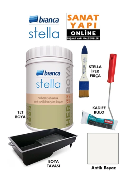 Bianca Stella Boya 4 Parçalı Set ( 1Lt Boya - Boya Tavası- Stella İpek Fırça - Kadife Rulo ) ürün görseli 1