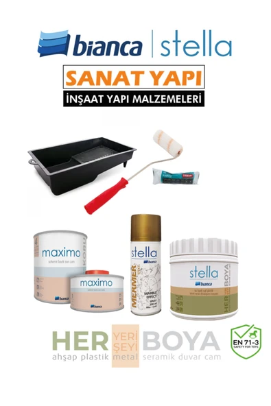 BIANCA STELLA Set 500ml - Siyah Boya + Altın Mermer Effekt Sprey + Maximo Sıvı Cam Parlak ürün görseli 1