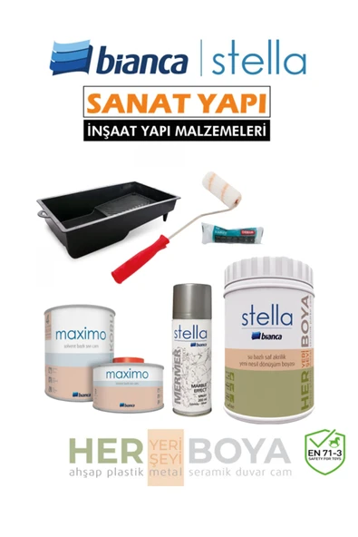 BIANCA STELLA Set 1 Lt - Siyah Boya + Gri Mermer Effekt Sprey + Maximo Sıvı Cam Parlak ürün görseli 1