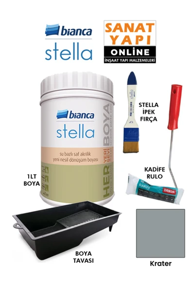 Bianca Stella Boya 4 Parçalı Set ( 1Lt Boya - Boya Tavası- Stella İpek Fırça - Kadife Rulo ) ürün görseli 1