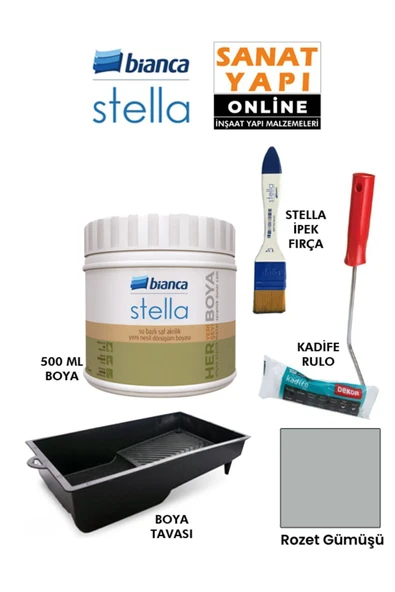 Bianca Stella Boya 4 Parçalı Set ( 500 Ml Boya - Boya Tavası- Stella İpek Fırça - Kadife Rulo ) ürün görseli 1
