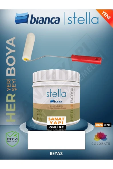 Bianca Stella 2024 Renk Yeni Su Bazlı Boyalar 500Ml + Rulo ürün görseli 1