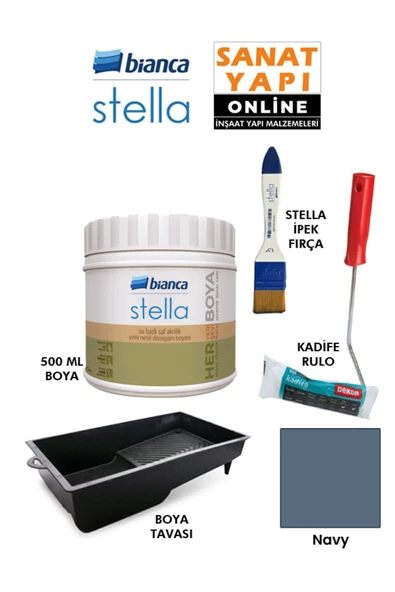 Bianca Stella Boya 4 Parçalı Set ( 500 Ml Boya - Boya Tavası- Stella İpek Fırça - Kadife Rulo ) ürün görseli 1