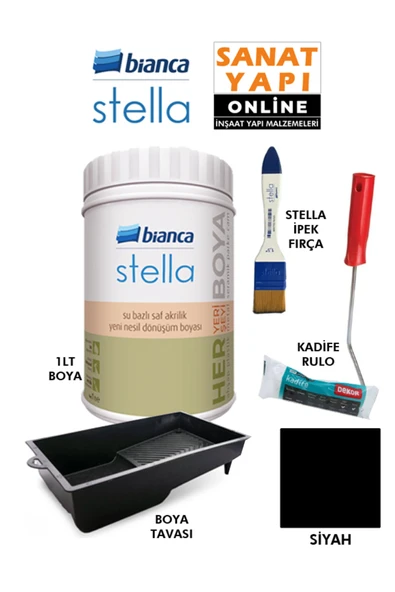 Bianca Stella Boya 4 Parçalı Set ( 1Lt Boya - Boya Tavası- Stella İpek Fırça - Kadife Rulo ) ürün görseli 1