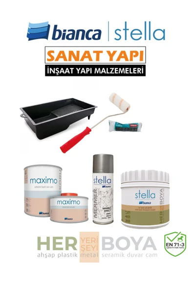 BIANCA STELLA Set 500ml - Siyah Boya + Gri Mermer Effekt Sprey + Maximo Sıvı Cam Ipek Mat ürün görseli 1