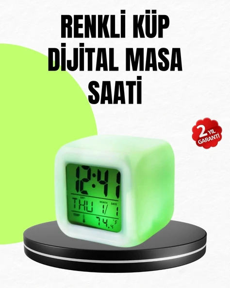 Gece Lambası Fonksiyonlu Renk Değiştiren Led Küp Dijital Saat ürün görseli 1