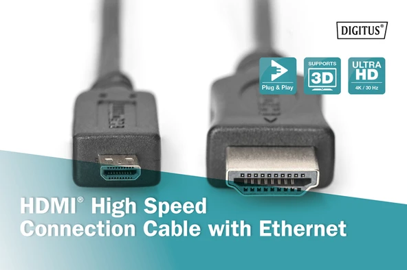DIGITUS AK-330109-020-S HDMI YÜKSEK HIZLI BAĞLANTI KABLOSU TİP D A 2 MT ürün görseli 1