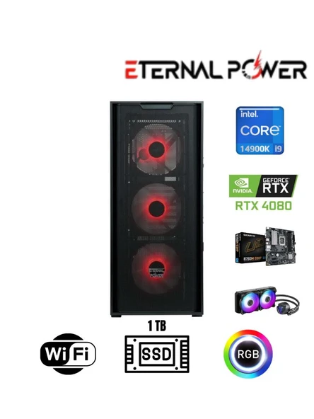 ETERNAL POWER  Intel i9 14900K RTX 4080 Gaming PC | 16GB DDR5 | 1TB NVMe M.2 | B760M WiFi | 750W | 240mm Sıvı Soğutma ürün görseli 1