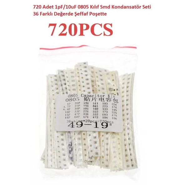 720 Adet 1pF/10uF 0805 Kılıf Smd Kondansatör Seti 36 Farklı Değerde Şeffaf Poşette ürün görseli 1