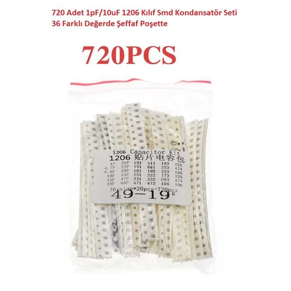 720 Adet 1pF/10uF 1206 Kılıf Smd Kondansatör Seti 36 Farklı Değerde Şeffaf Poşette ürün görseli 1
