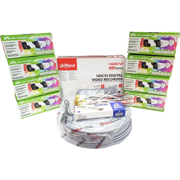 Dahua 8’li Full HD Güvenlik Kamerası Seti Renkli Gece Görüşlü, SMD Plus Destekli ürün görseli 1