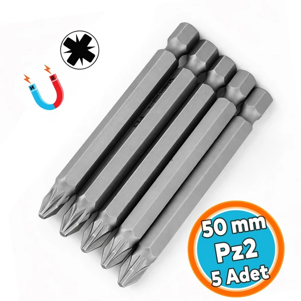 Pozidriv Bits Uç (5 Adet) Mıknatıslı 50 mm PZ2 Manyetik 1/4" Matkap Ucu 5 cm Güçlü Tayvan Çeliği ürün görseli 1