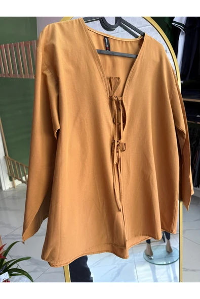 Leova Camel Önden Bağlamalı Kimono - Resim 2