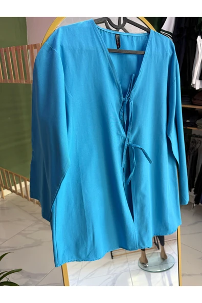 Leova Mavi Önden Bağlamalı Kimono ürün görseli 1