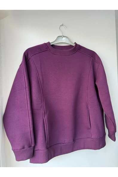 Leova Kadın Oversize Basic Sweatshirt – Mor – - Resim 2
