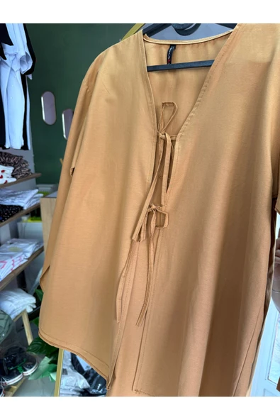 Leova Camel Önden Bağlamalı Kimono - Resim 3