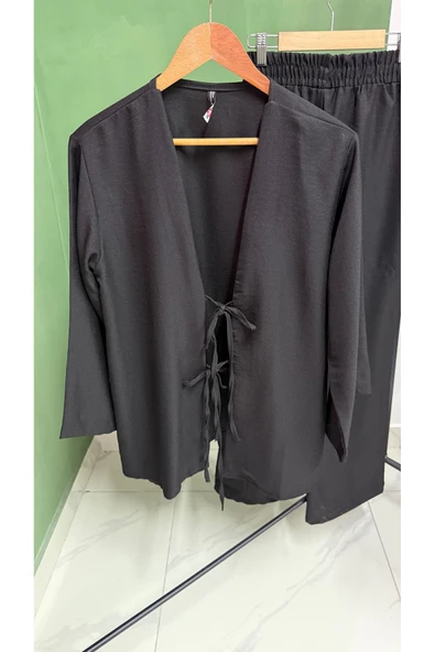Leova Siyah Önden Bağlamalı Kimono Takım ürün görseli 1