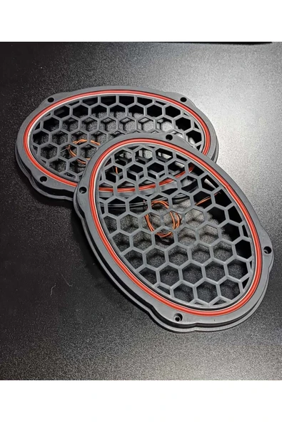 Oval 6X9 Hoparlör Kapağı Plastik Neon Kırmızı Işıklı Vidalı 2 Adet Siyah ürün görseli 1
