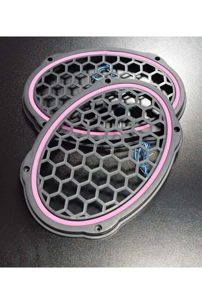 Oval 6x9 Hoparlör Kapağı Plastik Neon Pembe Işıklı Vidalı 2 Adet Siyah ürün görseli 1