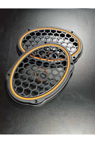 Oval 6x9 Hoparlör Kapağı Plastik Neon Turuncu Işıklı Vidalı 2 Adet Siyah ürün görseli 1
