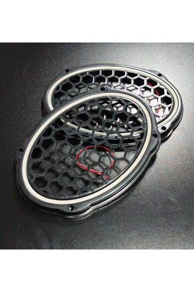 Oval 6x9 Hoparlör Kapağı Plastik Neon Beyaz Işıklı Vidalı 2 Adet Siyah ürün görseli 1