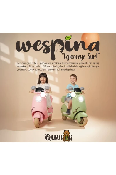 Wespina Akülü 3tekerlekli Çocuk Motoru Uzaktan Kumandalı 50kilo Taşıma Kapasiteli Müzik Çalarlı 1-6Yaş ürün görseli 1
