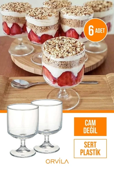 Plastik Magnolia Tatlı Sunum Bardağı 6'lı Mika Magnolya Dondurma Puding Kasesi (CAM DEĞİLDİR) ürün görseli 1