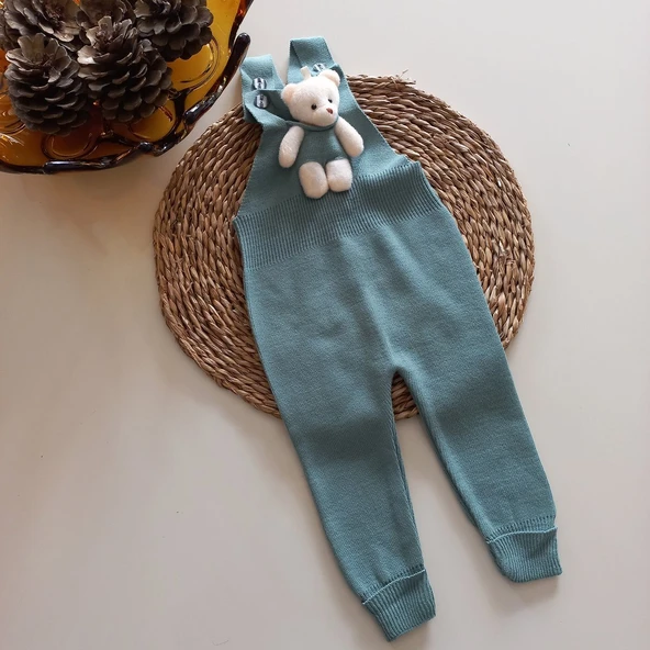 MARS BABY Kız Bebek Triko Oyuncak Ayılı Salopet Mint ürün görseli 1