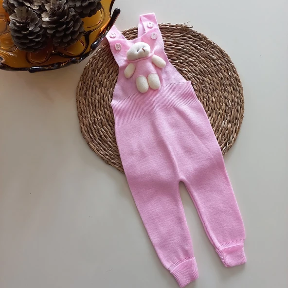 MARS BABY Kız Bebek Triko Oyuncak Ayılı Salopet Pembe ürün görseli 1