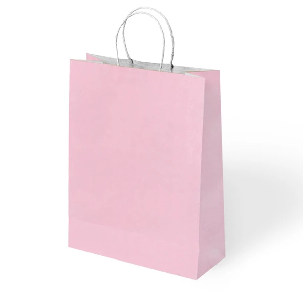 Pembe Büküm Saplı Kraft-Kağıt Çanta 31x41x12 cm Pakette 24 Ad. ürün görseli 1