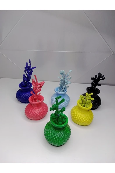 6 Adet Minik Vazo Yeşil, Pembe, Sarı, Siyah, Turkuaz, Mor Renk ürün görseli 1