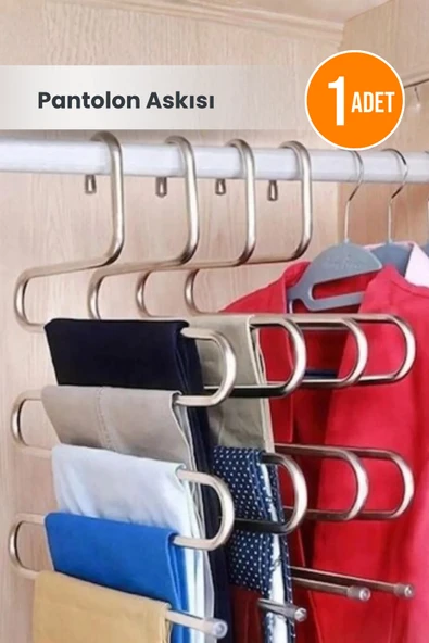 5 Bölmeli Metal Pantolon Askısı - Giysi Eşarp Fular Kıyafet Askısı Düzenleyici Organizer ürün görseli 1