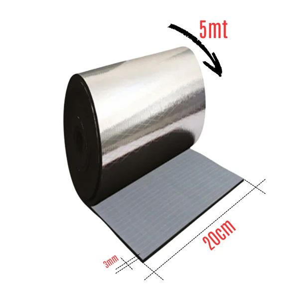 Araç Oto Ses Isı Yalıtım Bandı 3mm x 20cmx5metre Alüminyum Folyolu Kauçuk Bant Izolasyon Malzemesi ürün görseli 1