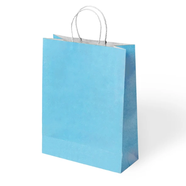 Mavi Büküm Saplı Kraft-Kağıt Çanta 31x41x12 cm Pakette 24 Ad. ürün görseli 1