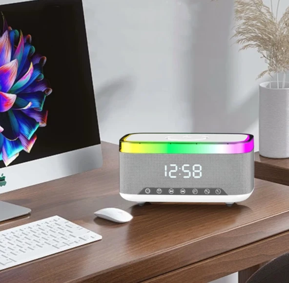 SA-148 15W Kablosuz Şarj Etme Özellikli Masa Saati - Çalar Saatli Alarm - Bluetooth Hoparlör - Radyo ürün görseli 1