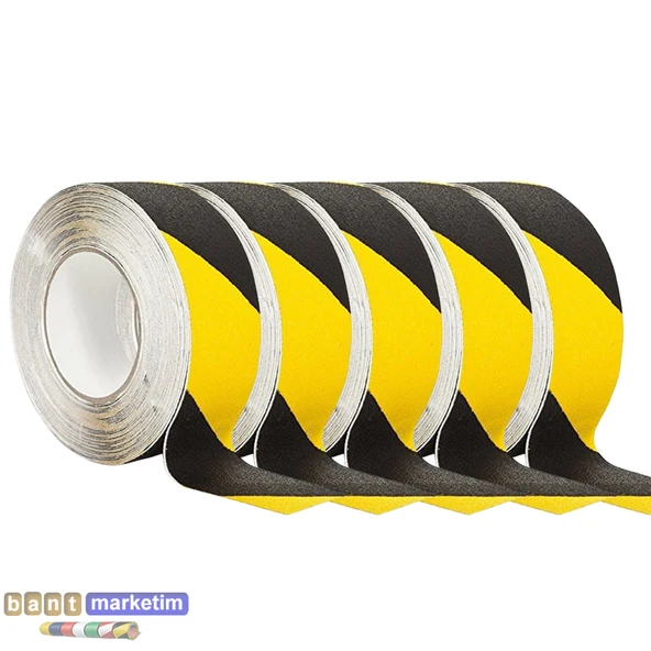 5 Adet Merdiven Ve Zemin Kaydırmaz Bant 50mm x 25metre Sarı Siyah ürün görseli 1