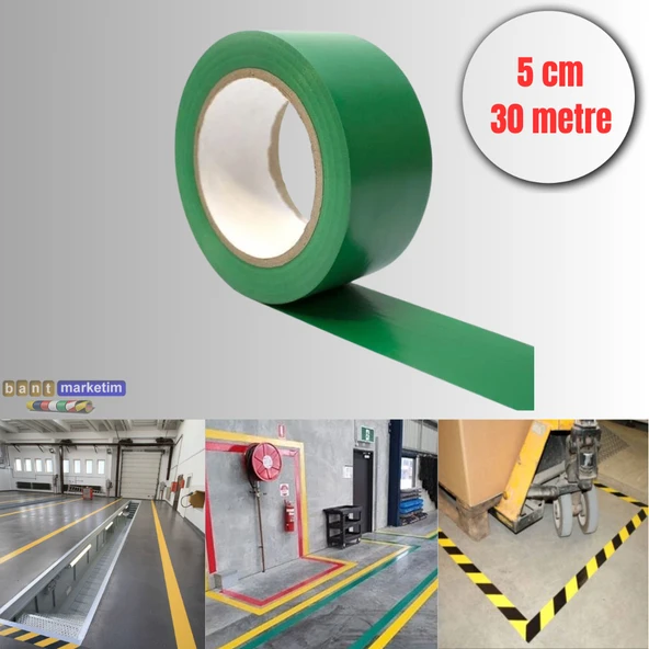 Pvc Yer İşaretleme Bandı 5cmx30m Zemin Bandı Yeşil ürün görseli 1