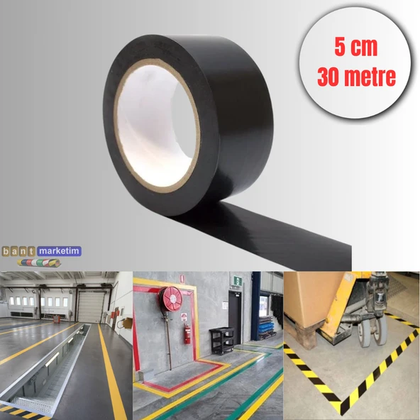 Pvc Yer İşaretleme Bandı 5cmx30m Zemin Bandı Siyah ürün görseli 1