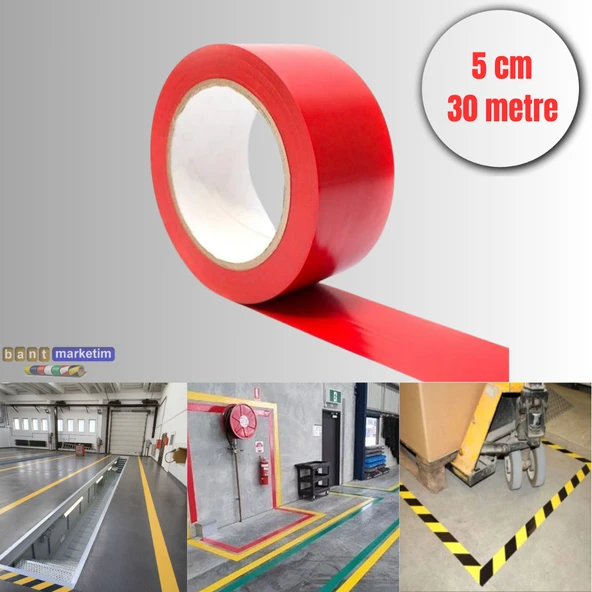 Pvc Yer İşaretleme Bandı 5cmx30m Zemin Bandı Kırmızı ürün görseli 1
