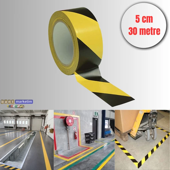 Pvc Yer İşaretleme Bandı 5cmx30m Zemin Bandı Sarı/Siyah ürün görseli 1