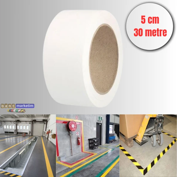 Pvc Yer İşaretleme Bandı 5cmx30m Zemin Bandı Beyaz ürün görseli 1