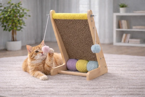Pureza Ahşap Gövde Kedi Tırmalama Tahtası  Oyun ve Tırmalama Platformu Kedi Oyuncağı Halat Sarımlı Toplu Oyun Alanı ürün görseli 1