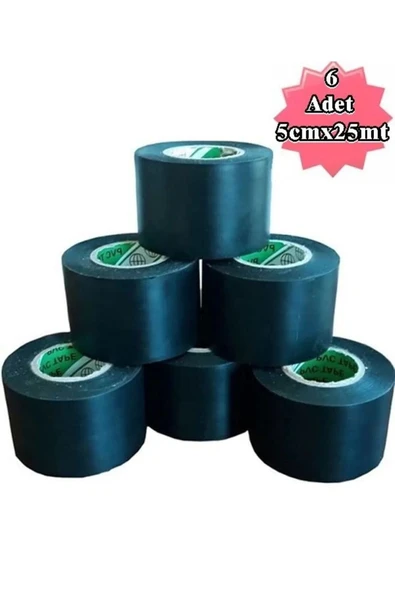 Siyah Pvc Bant 6 Adet 5cmx25m Izolasyon Bandı 50mm ürün görseli 1