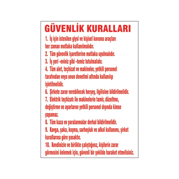 Güvenlik kuralları, isg uyarı levhası ürün görseli 1