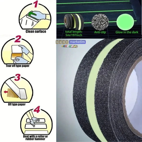 Fosforlu Kaydırmaz Bant 50mm x 5mt Yeşil Fosforlu Merdiven Bandı 50mm Fotolümenli ürün görseli 1