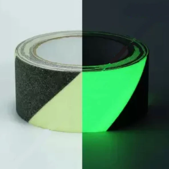 Fosforlu Kaydırmaz Bant 50mmx5mt Çapraz Yeşil Fosforlu Merdiven Bandı 50mm ürün görseli 1