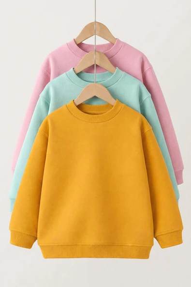 3'Lü Basic Şardonlu Çocuk Sweatshirt ürün görseli 1